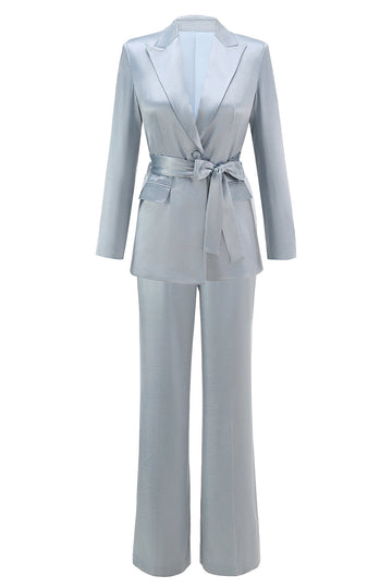 Dusty Blue Peak Lapel Costume 2 pièces pour femmes avec ceinture